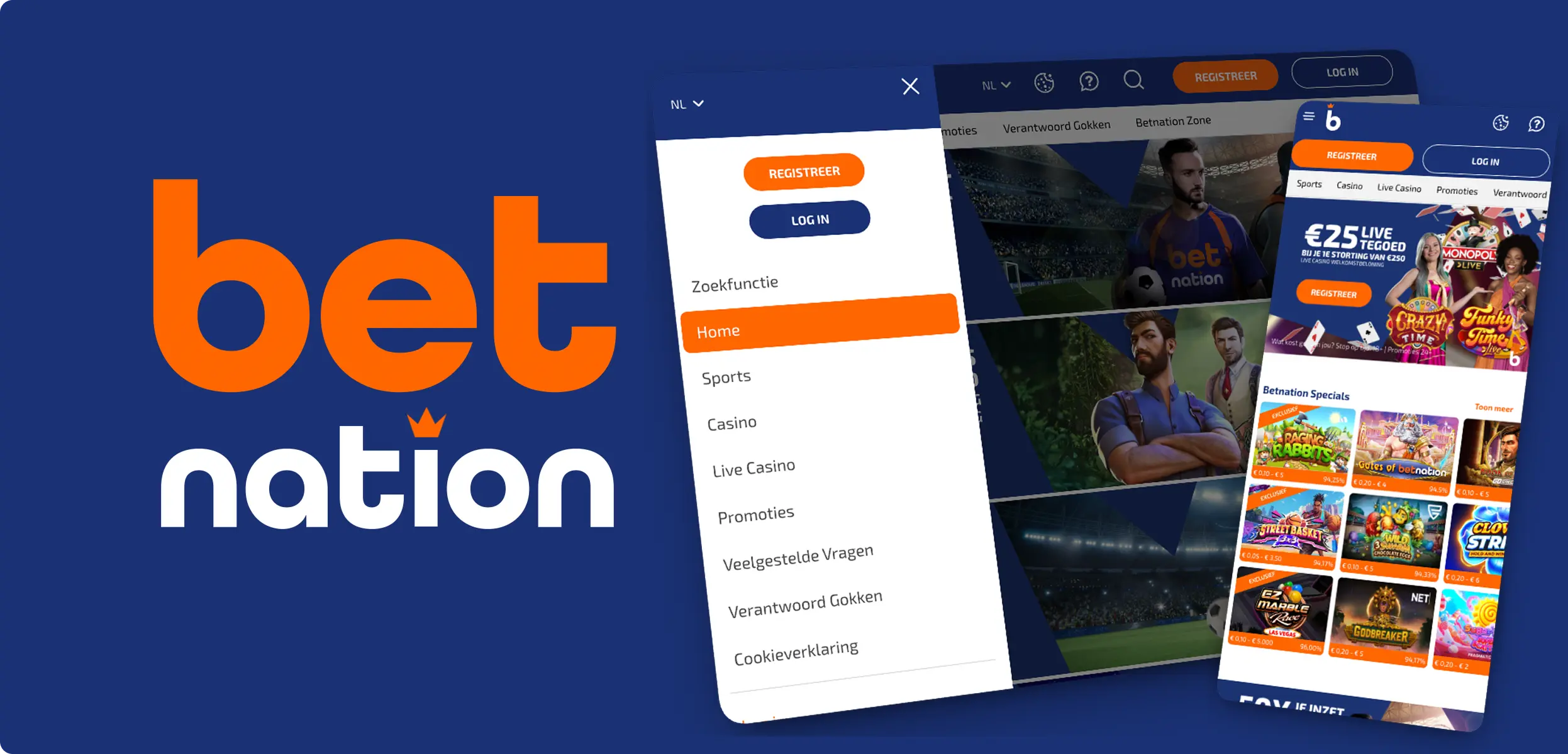 Schermafbeelding van het Betnation casino homepage dashboard
